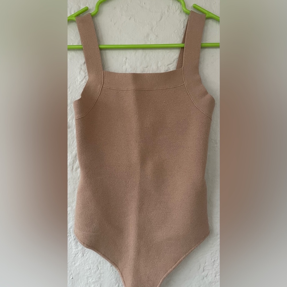 Abercrombie and Fitch cotton blend tan square neck wide strap thong body suit; M